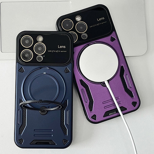 Blue Magnetic Hybrid Armor Ring Stand Magsafe Case for iPhone 13 Pro