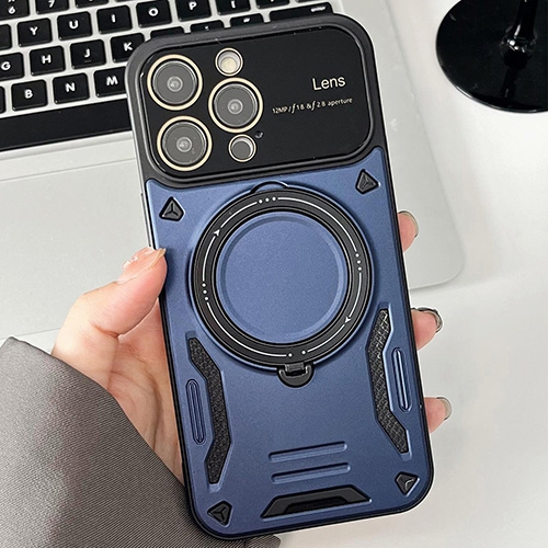 Blue Magnetic Hybrid Armor Ring Stand Magsafe Case for iPhone 13 Pro