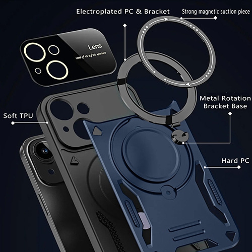 Étui magnétique hybride avec support MagSafe de Blue pour iPhone 13/14