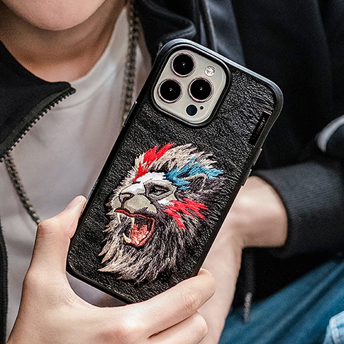 Nimmy Dazzling Series Lion Embroidered Leather Case for iPhone 14 Pro