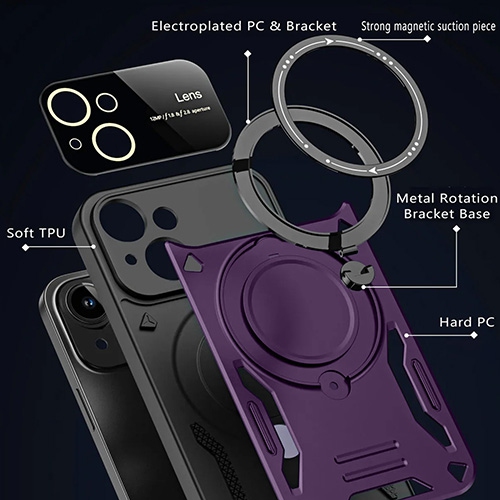Purple Magnetic Hybrid Armor Ring Stand Magsafe Case for iPhone 13 / 14