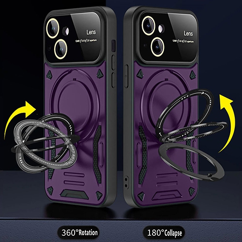 Purple Magnetic Hybrid Armor Ring Stand Magsafe Case for iPhone 13 / 14