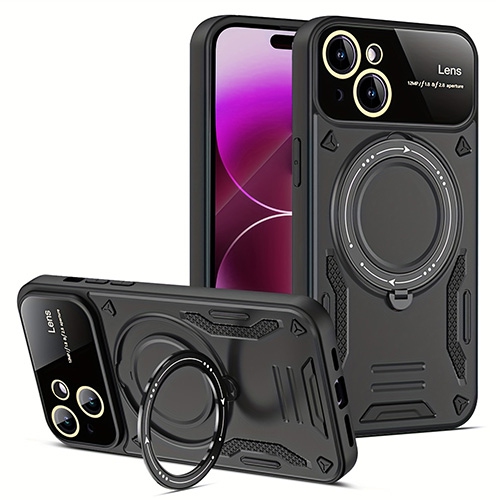 LUXURY AT LESS  Magnetic Hybrid Armor Ring Stand Magsafe Case for Iphone 13 / 14 In Black