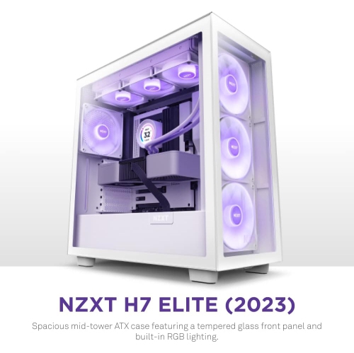 NZXT H7 Elite - CM-H71EW-02 - ATX Mid Tower PC Gaming Case - Front I/O USB Type-C Port - Quick-Release Tempered Glass Side Panel, RGB fan - White