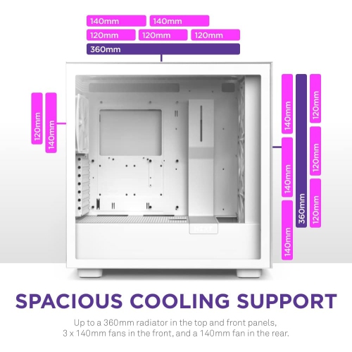 NZXT H7 Elite - CM-H71EW-02 - ATX Mid Tower PC Gaming Case - Front I/O USB Type-C Port - Quick-Release Tempered Glass Side Panel, RGB fan - White