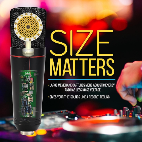 Pyle Large Diaphragm Cardioid Condenser XLR Microphone Kit - Big Capsule 34mm Pro Audio Mic