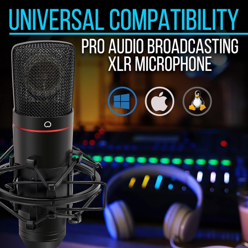 Pyle Large Diaphragm Cardioid Condenser XLR Microphone Kit - Big Capsule 34mm Pro Audio Mic