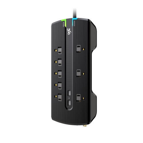 Parasurtenseur à 3,4 8 prises 360 Electrical Director avec 2 ports USB 3,4&nbsp;A, câble coaxial, RJ11/RJ45 et cordon de 1,8 m - Noir