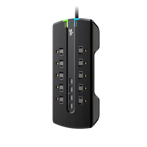 Parasurtenseur à 4,8 10 prises 360 Electrical Director avec 4 ports USB 4,8&nbsp;A et cordon de 1,8 m - Noir