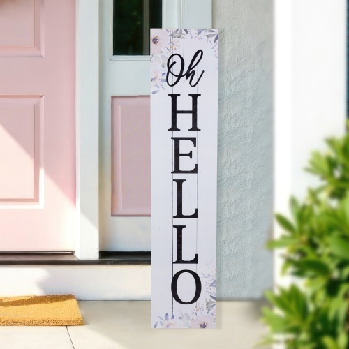 36" Floral "Oh Hello" Wooden Porch Board Sign Decoration