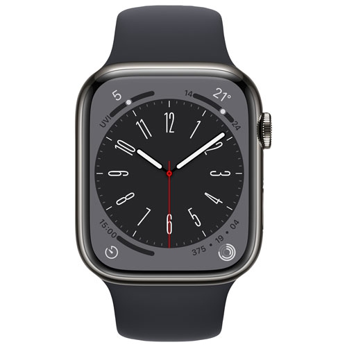 Remis à neuf - Apple Watch Series 8 (GPS + connectivité cellulaire) 45 mm avec boîtier en acier inoxydable graphite et bracelet sport minuit -