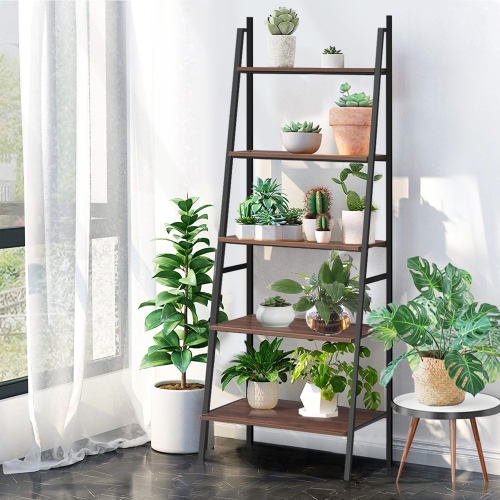 Topbuy 5-Tier Ladder Storage Shelf Industrial Leaning Bookcase Flower Rack Display Stand