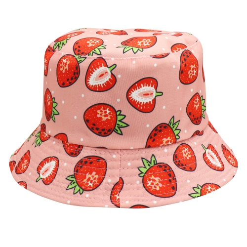 Discover the Uni Reversible Packable Bucket Hat, a versatile sun hat for  men and women, adorned with a charming strawberry design.
