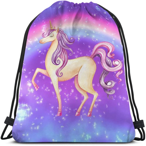 Unicorn Watercolor Drawstring Backpack - Pink & Purple, Ideal for Gym, Yoga  & Sports. Perfect Fairy-Tale Animal Bag for Men & Women.