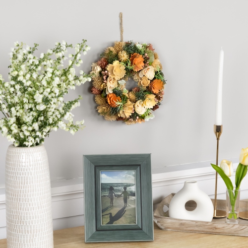 NORTHLIGHT  Mixed Floral Artificial Spring Wreath - 9.75" - Beige And In Peach