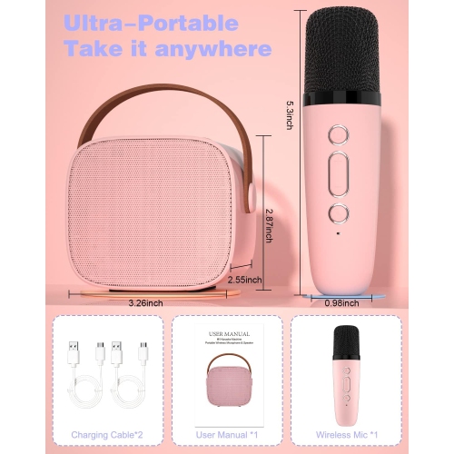 Mini microphones karaoké pour enfants - haut-parleur Bluetooth portatif avec microphone sans fil, jouets amusants pour enfants de 4 à 12 ans et plus