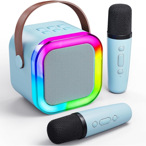 Mini Kids Karaoke Machine 2024, Portable Karaoke Speaker with 2 Wireless Mics & Party Lights, Christmas & Birthday Gift for Girls & Boys Ages 4-12+