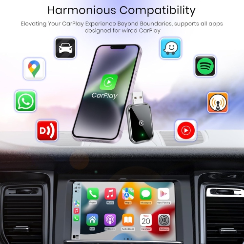 Adaptateur CarPlay sans fil d'ULTRENDS – conversion sans fil fluide, conception compacte avec USB et type C, connectivité sans ralentissement et