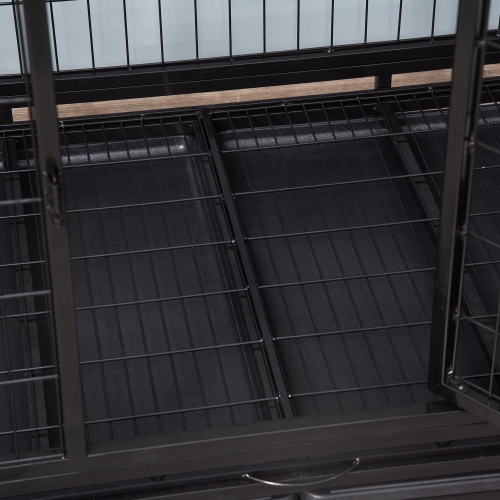 PawHut Heavy Duty Dog Crate Cage for Large Dogs Cats with Two Doors, Lockable Wheels, Removable Tray, 43" x 30" x 32''