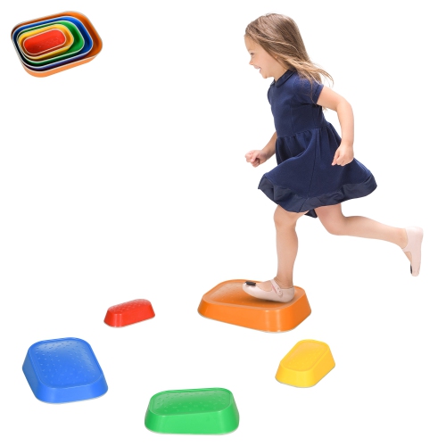 Outsunny Stepping Stones Kids, 5PCs Balance Stepping Stones for Kids, Obstacle Course Sensory Play River Stones Indoor Outdoor Games for 3-8 Years Ol