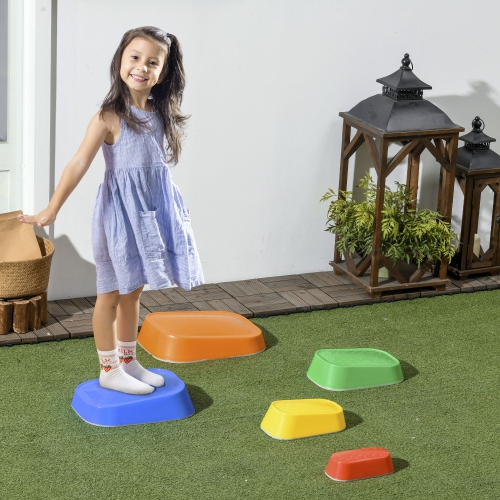 Outsunny Stepping Stones Kids, 5pcs pierres de pas d'équilibre pour enfants, cours d'obstacles Senory Play River Stones Indoor Outdoor Games for 3-8