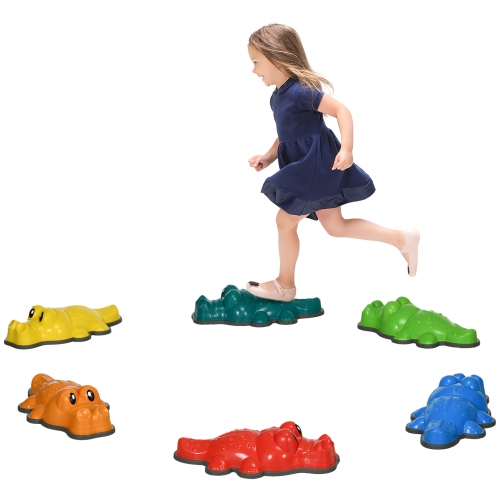 Outsunny Stepping Stones Kids, 6pcs jeu de coordination de course à obstacles avec roues d'équilibre antidérapantes, jouets d'équipement de jeu d'int