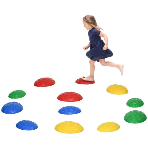 Outsunny Stepping Stones Kids with Anti-slip Mat, 12 PCs Balance Stepping Stones Obstacle Course, Indoor Outdoor Play Equipment Toys for Ages 3-8