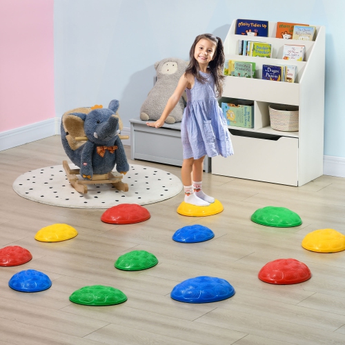 Outsunny Stepping Stones Kids with Anti-slip Mat, 12 PCs Balance Stepping Stones Obstacle Course, Indoor Outdoor Play Equipment Toys for Ages 3-8