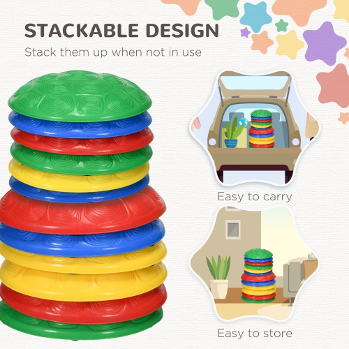 Outsunny Stepping Stones Kids with Anti-slip Mat, 12 PCs Balance Stepping Stones Obstacle Course, Indoor Outdoor Play Equipment Toys for Ages 3-8