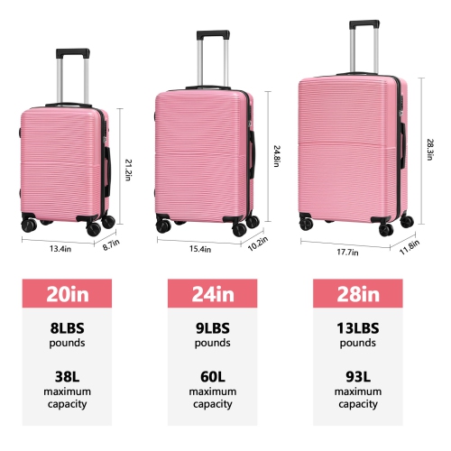 HIKOLAYAE Hardside Spinner Luggage Sets in Pink, 3 Piece, TSA Lock