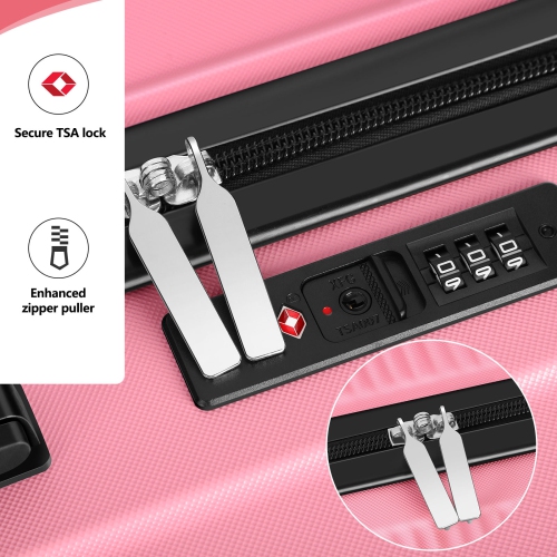 HIKOLAYAE Hardside Spinner Luggage Sets in Pink, 3 Piece, TSA Lock