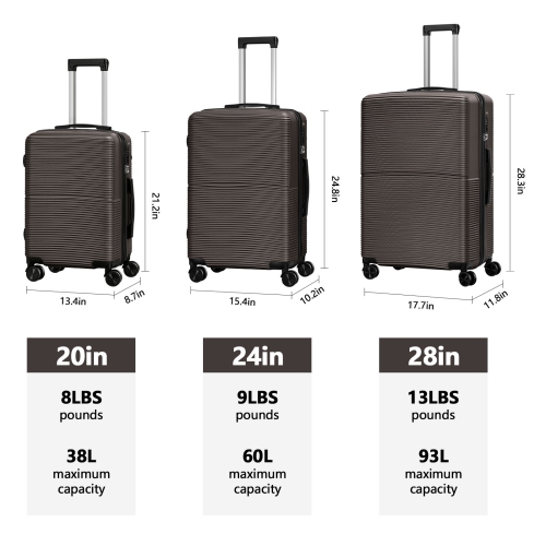 HIKOLAYAE Hardside Spinner Luggage Sets in Coffee, 3 Piece, TSA Lock