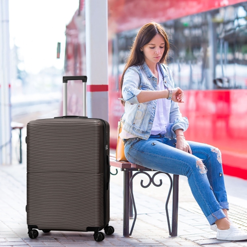 HIKOLAYAE Hardside Spinner Luggage Sets in Coffee, 3 Piece, TSA Lock