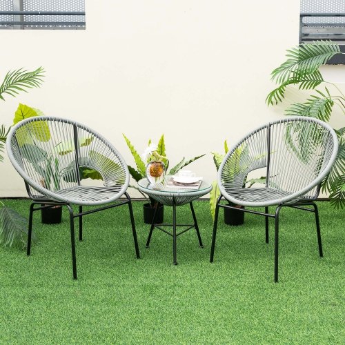 Costway 3PCS Patio Acapulco Furniture Bistro Set Plastic Rope Glass Table