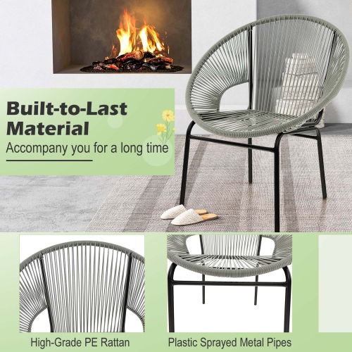 Costway 3PCS Patio Acapulco Furniture Bistro Set Plastic Rope Glass Table