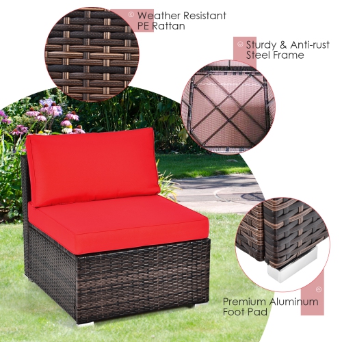 Costway 7 PCS Patio Furniture Set with 50,000 BTU Fire Pit Table Wicker Sofa Set with Cushions Black/Navy/Red/Turquoise/Off White