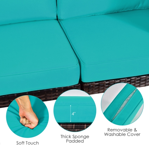 Costway 7 PCS Patio Furniture Set with 50,000 BTU Fire Pit Table Wicker Sofa Set with Cushions Black/Navy/Red/Turquoise/Off White