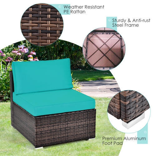 Costway 7 PCS Patio Furniture Set with 50,000 BTU Fire Pit Table Wicker Sofa Set with Cushions Black/Navy/Red/Turquoise/Off White