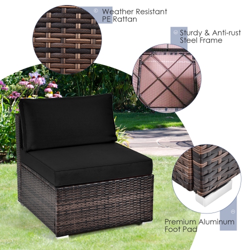 Costway 7 PCS Patio Furniture Set with 50,000 BTU Fire Pit Table Wicker Sofa Set with Cushions Black/Navy/Red/Turquoise/Off White
