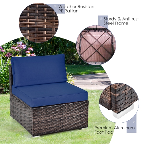 Costway 7 PCS Patio Furniture Set with 50,000 BTU Fire Pit Table Wicker Sofa Set with Cushions Black/Navy/Red/Turquoise/Off White