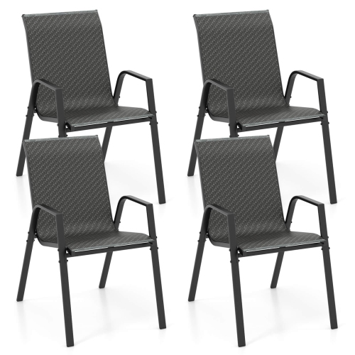 COSTWAY  Patio Rattan Chairs Set Of 4 Stackable Dining Chair Set With Wicker Woven Backrest