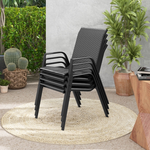Costway Patio Rattan Chairs Set of 4 Stackable Dining Chair Set with Wicker Woven Backrest