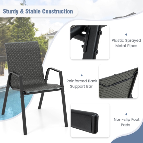 Costway Patio Rattan Chairs Set of 4 Stackable Dining Chair Set with Wicker Woven Backrest