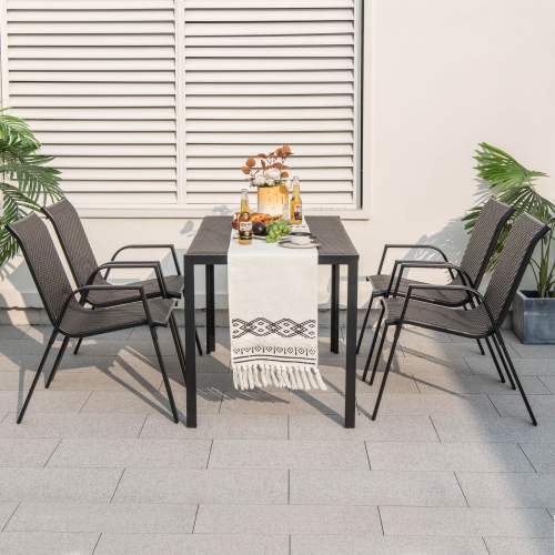 Costway Patio Rattan Chairs Set of 4 Stackable Dining Chair Set with Wicker Woven Backrest