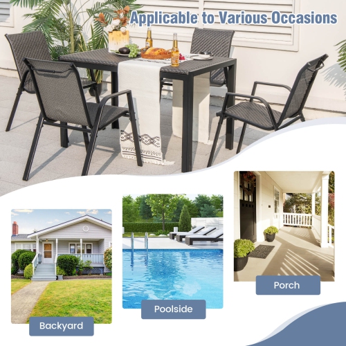 Costway Patio Rattan Chairs Set of 4 Stackable Dining Chair Set with Wicker Woven Backrest