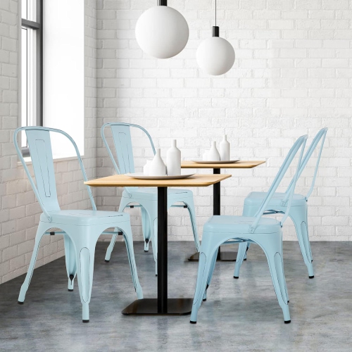 Vintage Metal Dining Chiar Set of 4 Bistro Patio Chair 18 Inch Seat Height Restaurant Kitchen Chairs Stackable Chairs Side Chair Bar Chairs Indoor