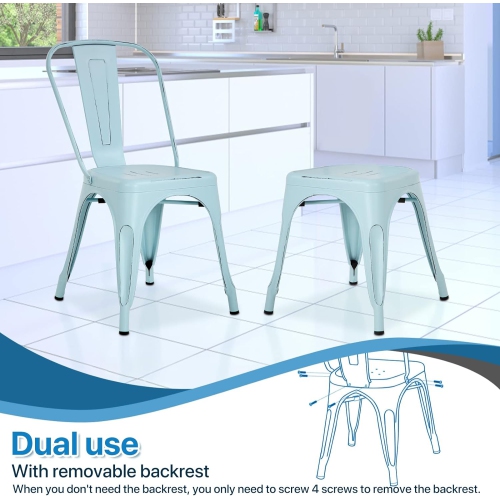 Vintage Metal Dining Chiar Set of 4 Bistro Patio Chair 18 Inch Seat Height Restaurant Kitchen Chairs Stackable Chairs Side Chair Bar Chairs Indoor