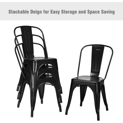 Ensemble de 4 chaises de table bistro en métal style rétro de 18 po hauteur de siège de restaurant chaises de cuisine empilables chaises de bar