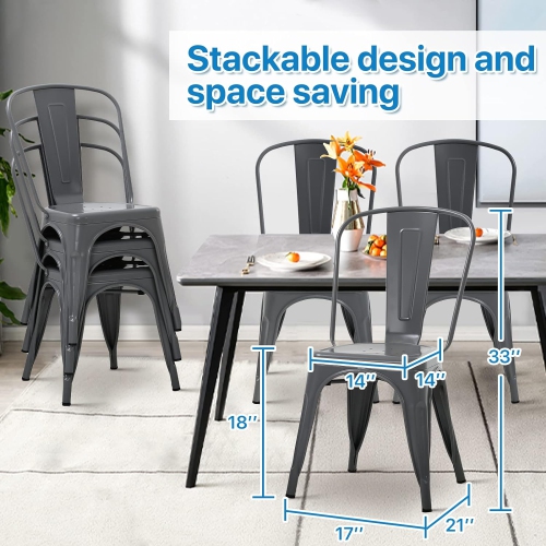 Vintage Metal Dining Chiar Set of 4 Bistro Patio Chair 18 Inch Seat Height Restaurant Kitchen Chairs Stackable Chairs Side Chair Bar Chairs Indoor