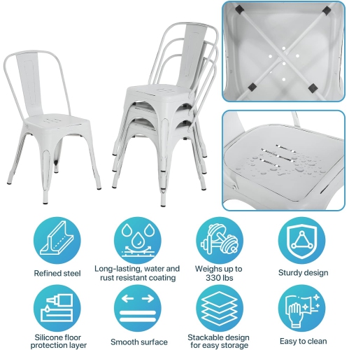 Vintage Metal Dining Chiar Set of 4 Bistro Patio Chair 18 Inch Seat Height Restaurant Kitchen Chairs Stackable Chairs Side Chair Bar Chairs Indoor